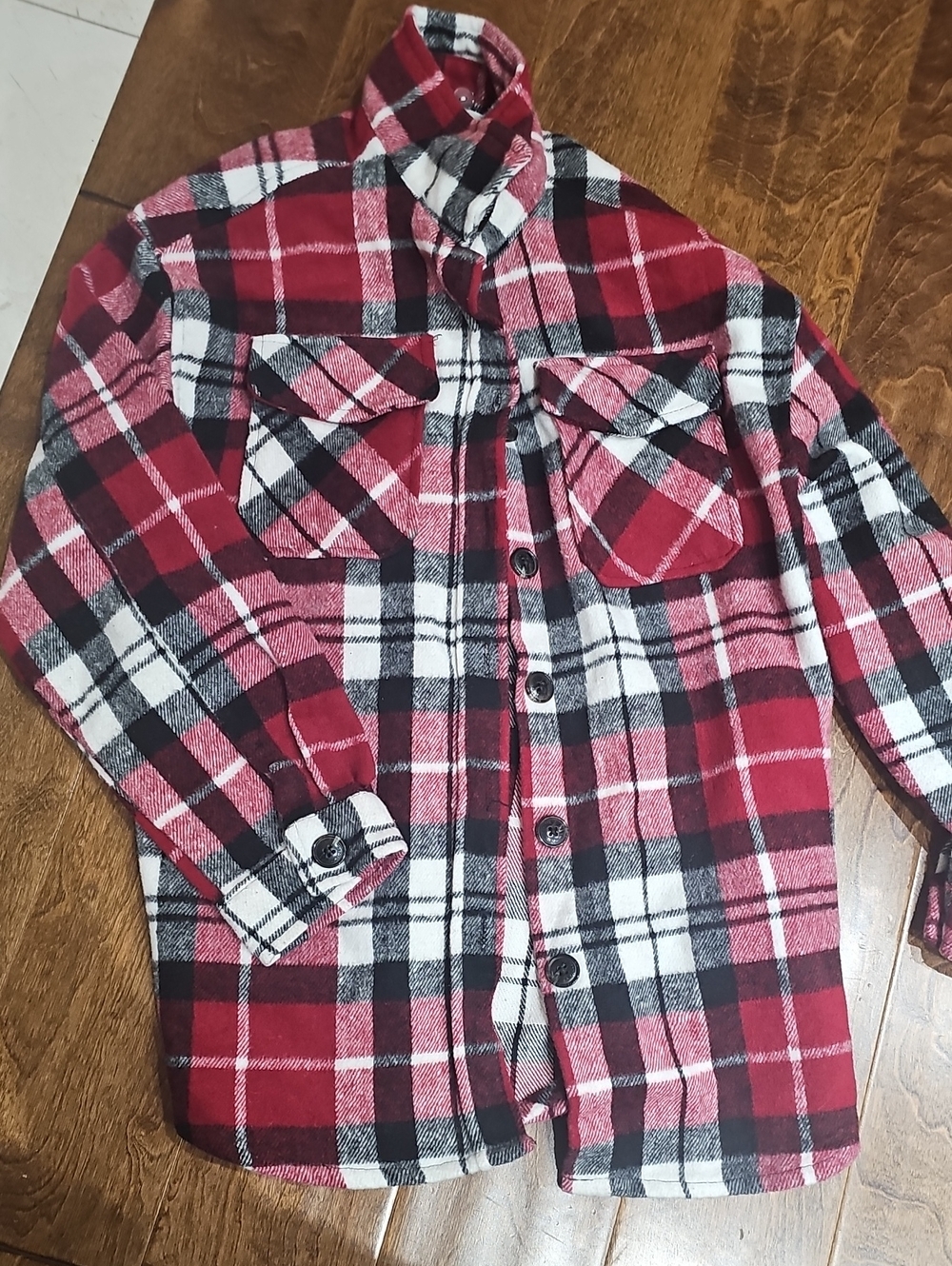 Aeropostale Kids Red Black White Plaid Flannel Button Down Shirt Size L/G (14/16